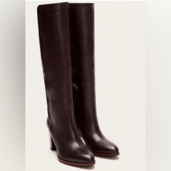 $399 Frye June Slouch Knee High Brown Leather Heeled Pull On Tall Winter Boots - Picture 2 of 16